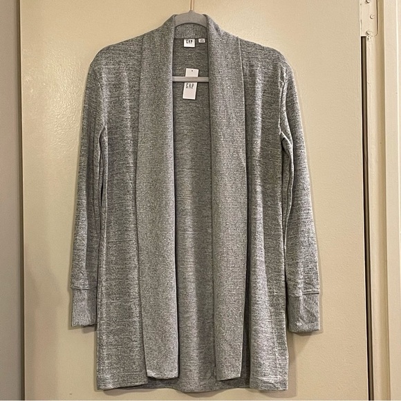 GAP Softspun Long Open Front Cardigan in Light Heather Gray - Picture 3 of 6